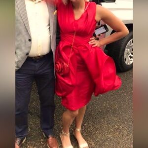 Red Vintage Dress with train rose details size 6